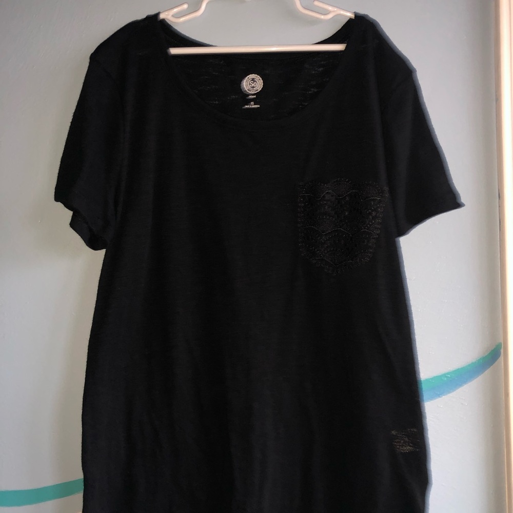 black, fairly sheer, flowy top.